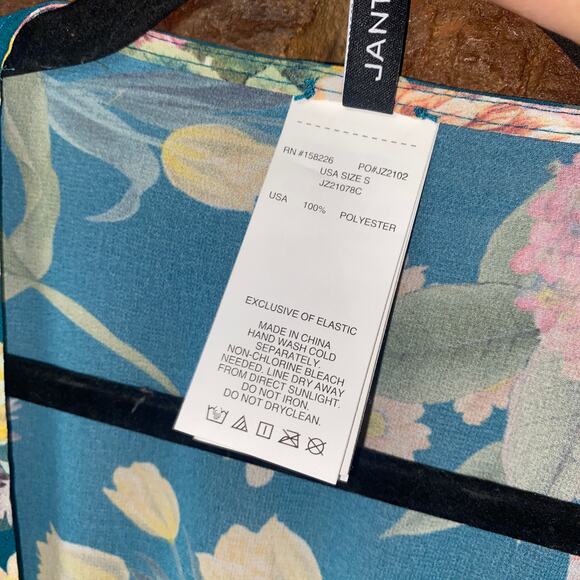 NWOT Jantzen Teal Blue Isn't It Romantic Floral Kimono Swim Cover-Up Women Small - Picture 6 of 8